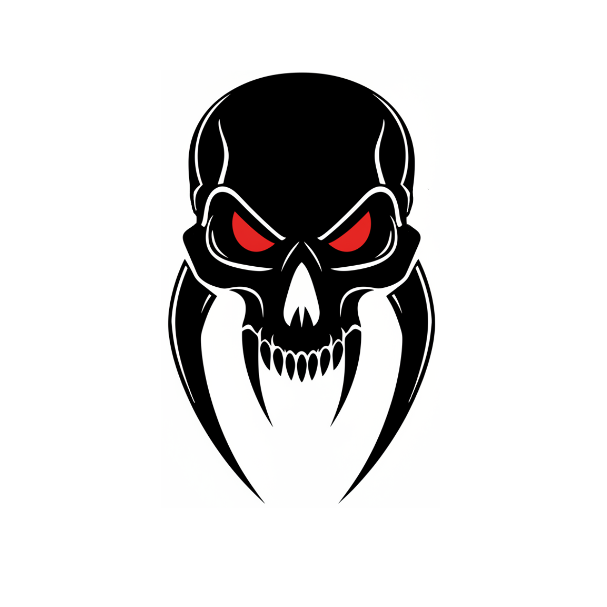 Black skull with red eyes on a white background