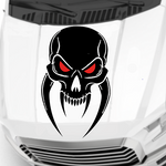 “Black matte skull with red‑eye inlay (optional) wall/hood decal, 37×29 in, high‑contrast silhouette”