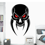 “Black matte skull with red‑eye inlay (optional) wall/hood decal, 37×29 in, high‑contrast silhouette”
