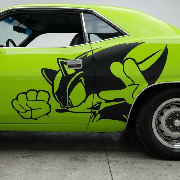Sonic the hedgehog black vinyl decal on green muscle car