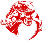 T-rex eating raptor red vinyl decal 