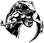 “T‑Rex eating raptor vinyl car decal, black 