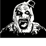 White matte horror clown‑mask wall decal, large size, high‑contrast 