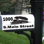 Train mailbox address decal, black vinyl on white mailbox, custom street name and number, Standard size