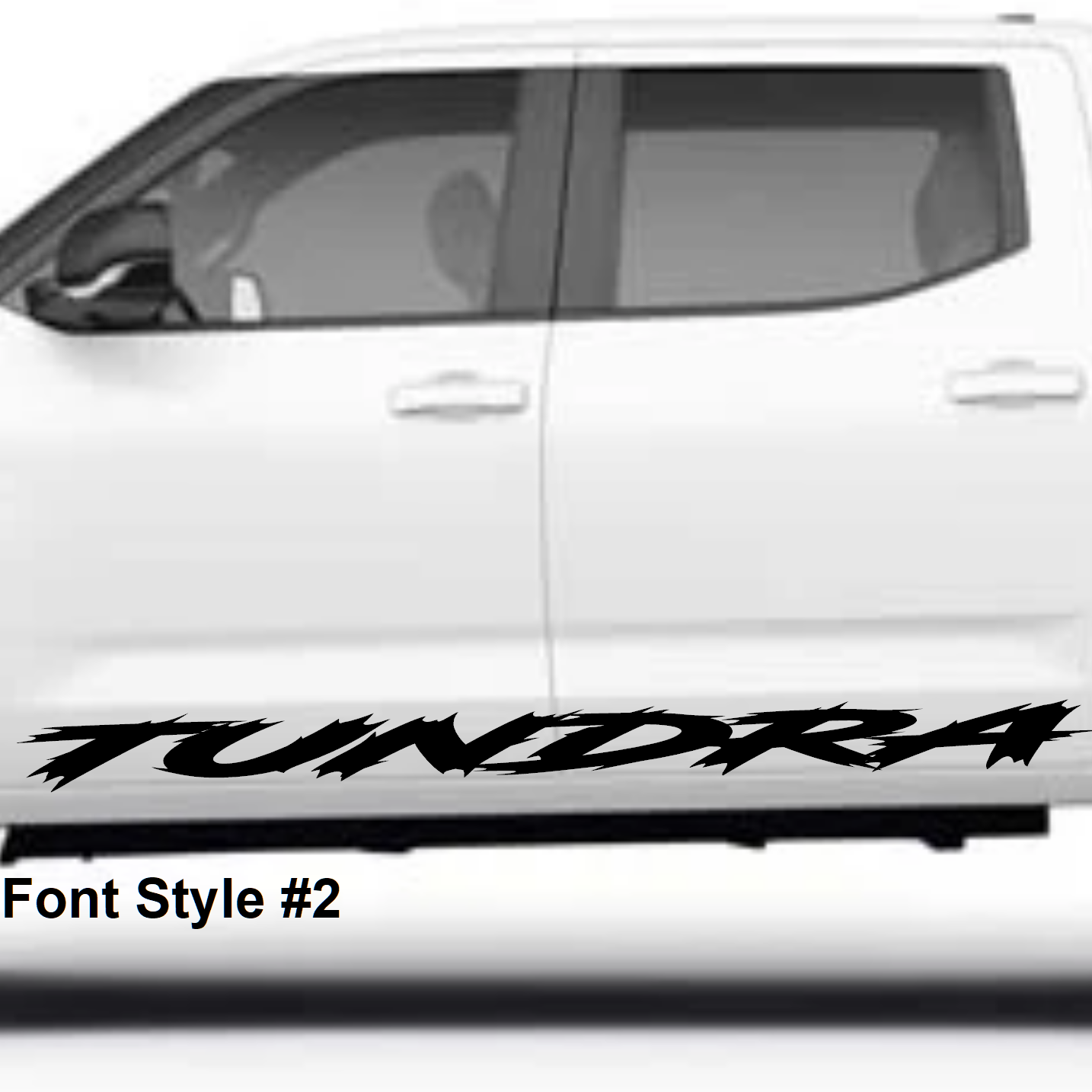 White Toyota Tundra truck with 'TUNDRA' decal on a white background