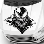 “Venom‑inspired car/wall vinyl decal, white, die‑cut with no background on yellow car hood”