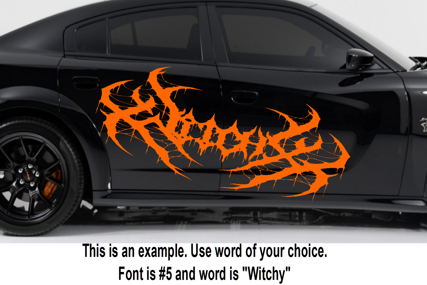 Black car with orange flames on a white background