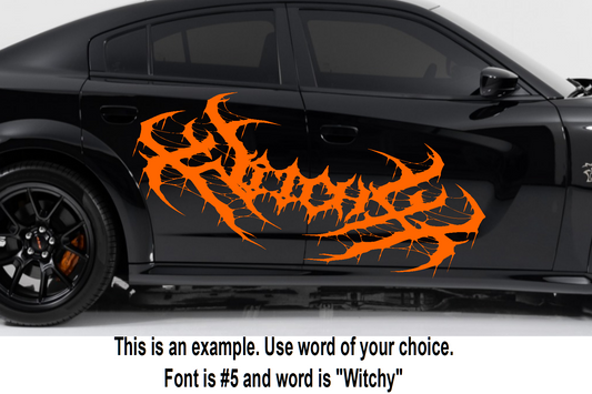 Black car with orange flames on a white background