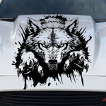 Wolf ‘popping‑out’ vinyl car/wall decal, black, die‑cut with no background on vehicle hood”