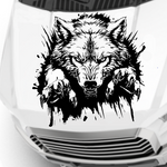 Wolf ‘popping‑out’ vinyl car/wall decal, black, die‑cut with no background on vehicle hood”