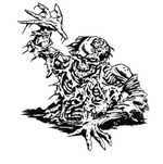 “Zombie graphic vinyl decal, white, applied on white car door; single‑color, high‑contrast design”