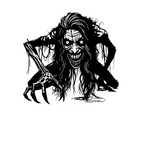 “Zombie/Banshee ‘Black Annis’ vinyl hood decal, white, die‑cut with no background on green car”