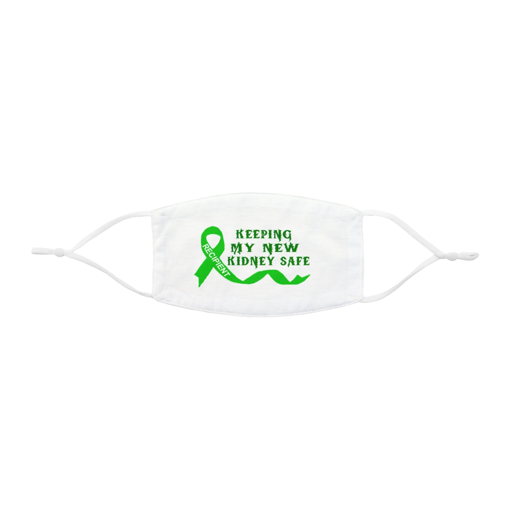 Kidney Awareness Face Mask - Keeping My New Kidney Safe, Health Accessory, Gift for Surgery Recovery, Support Mask, Green Ribbon