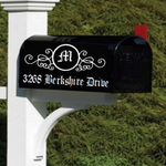 Mailbox monogram address decal set of 2, white vinyl on black mailbox, professional 6‑year outdoor film