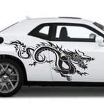Black matte dragon serpent wall decal, 65×29, high‑contrast silhouette