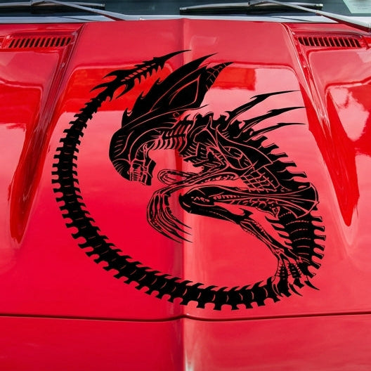 Alien‑inspired xenomorph silhouette vinyl car decal, black , 27×22.5