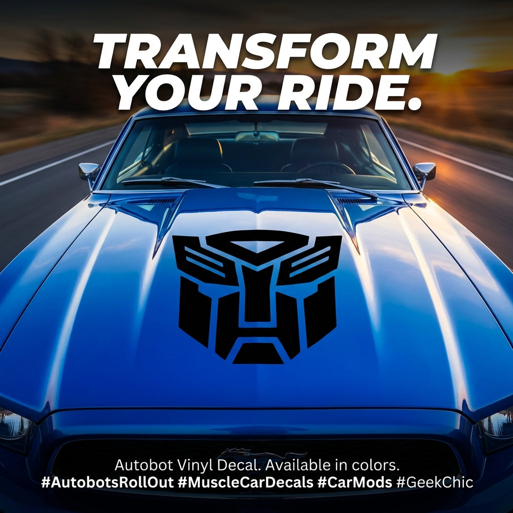 Autobot‑inspired robot emblem vinyl car/wall decal, black  23×23”