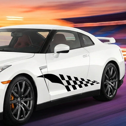Racing stripe car decals pair in black, approx. 60×18 in, applied on vehicle side die‑cut with no background”