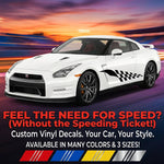 Racing stripe car decals pair in black, approx. 60×18 in, applied on vehicle side die‑cut with no background”