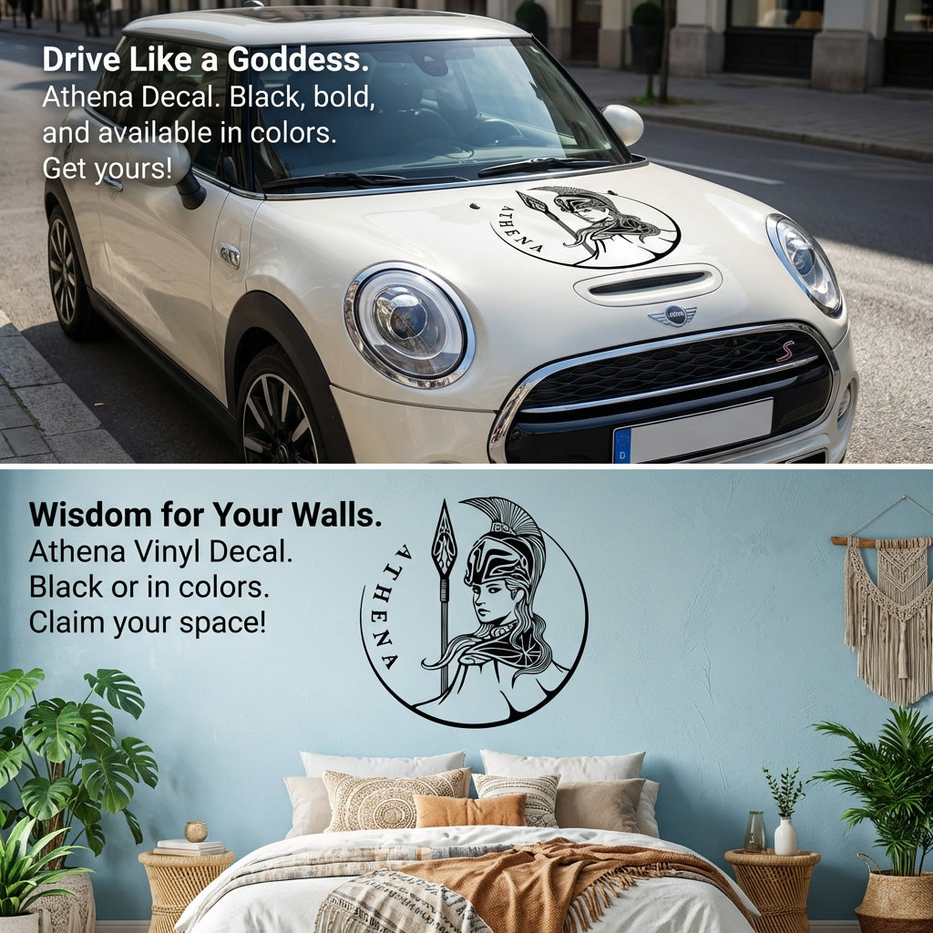 Athena goddess vinyl car/wall decal, white, 23×23, die‑cut”