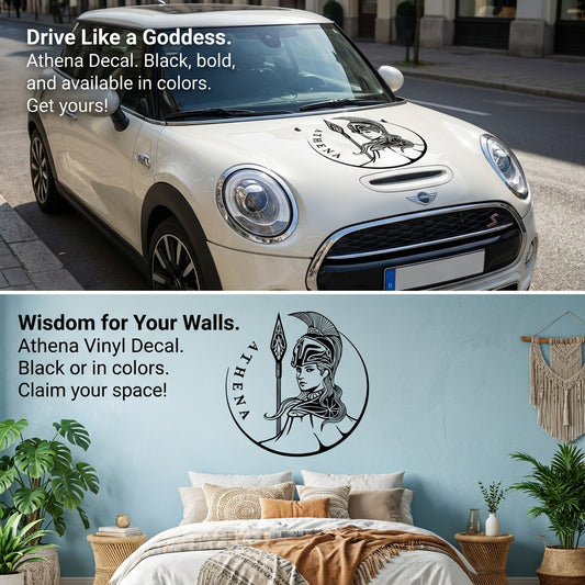 Athena goddess vinyl car/wall decal, white, 23×23, die‑cut”