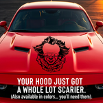 Pennywise clown vinyl decal on car hood in black vinyl