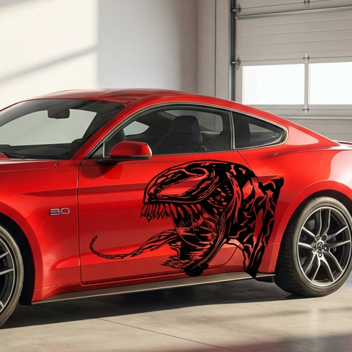 Venom inspired vinyl decal made with 6 year die-cut vinyl on red car