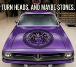 Purple car with black Medusa head Vinyl decal die-cut 29"x 29"