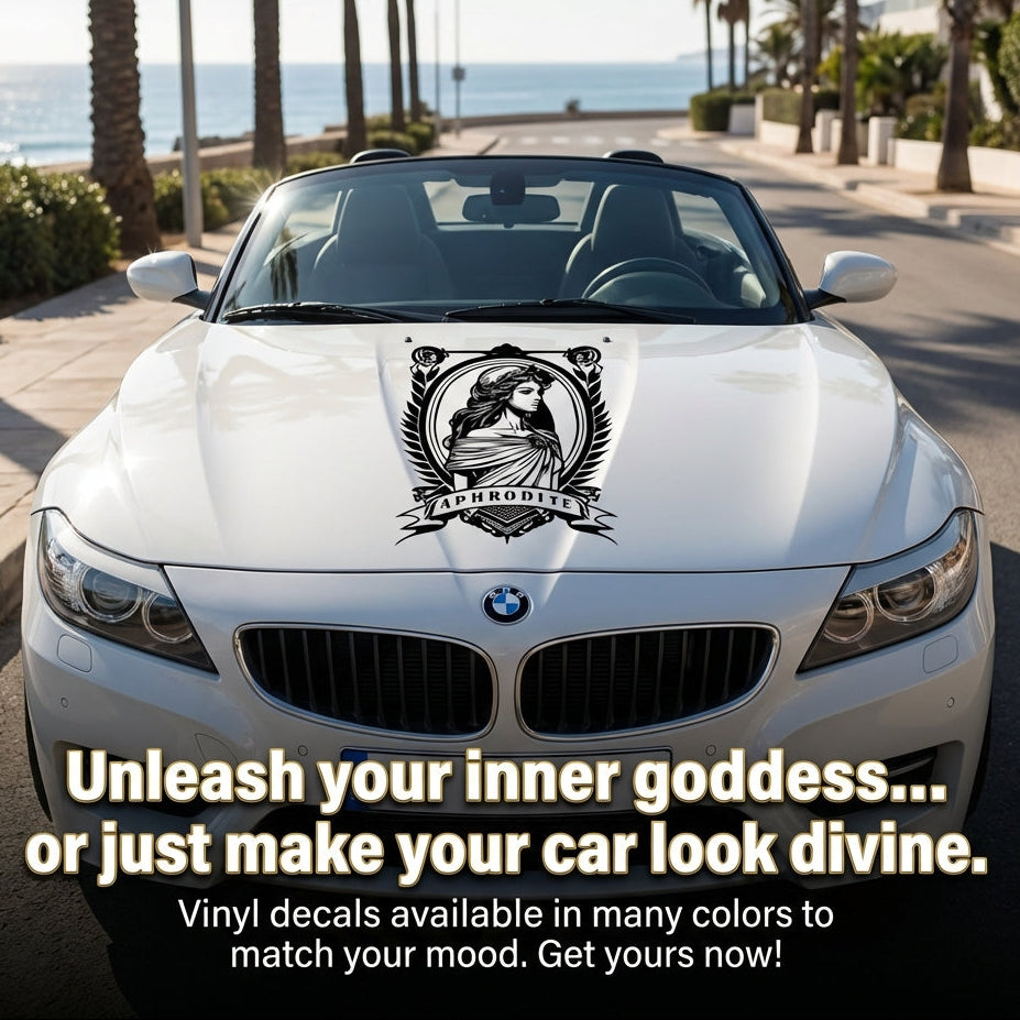 “Gold Aphrodite goddess silhouette decal on car hood