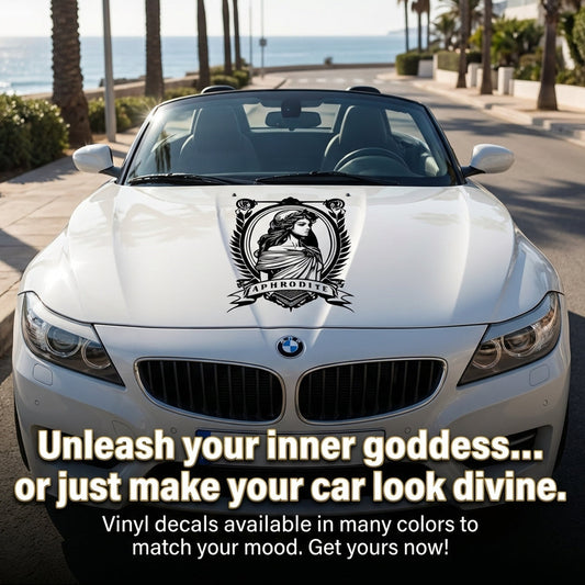 “Gold Aphrodite goddess silhouette decal on car hood