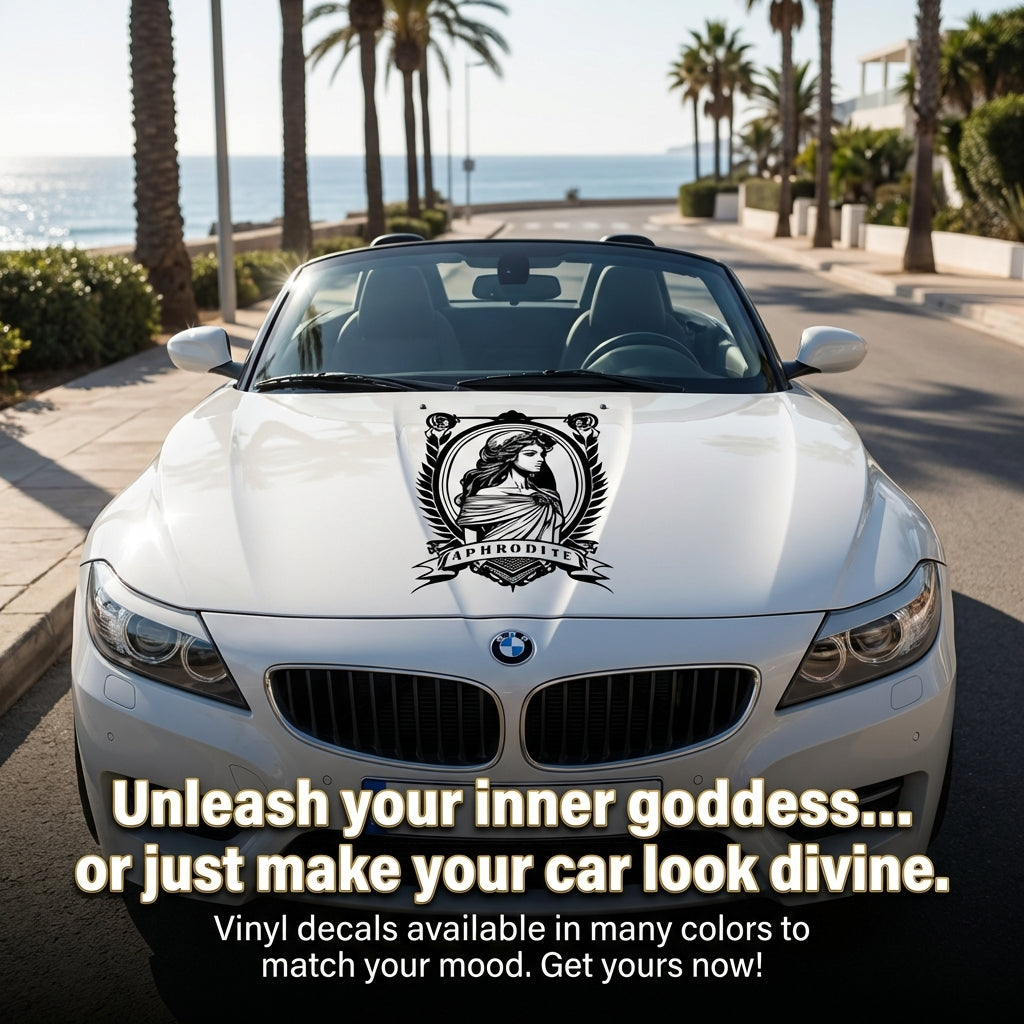 “Gold Aphrodite goddess silhouette decal on car hood