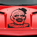 “Art the Clown–inspired vinyl car window decal, black, 20×20”