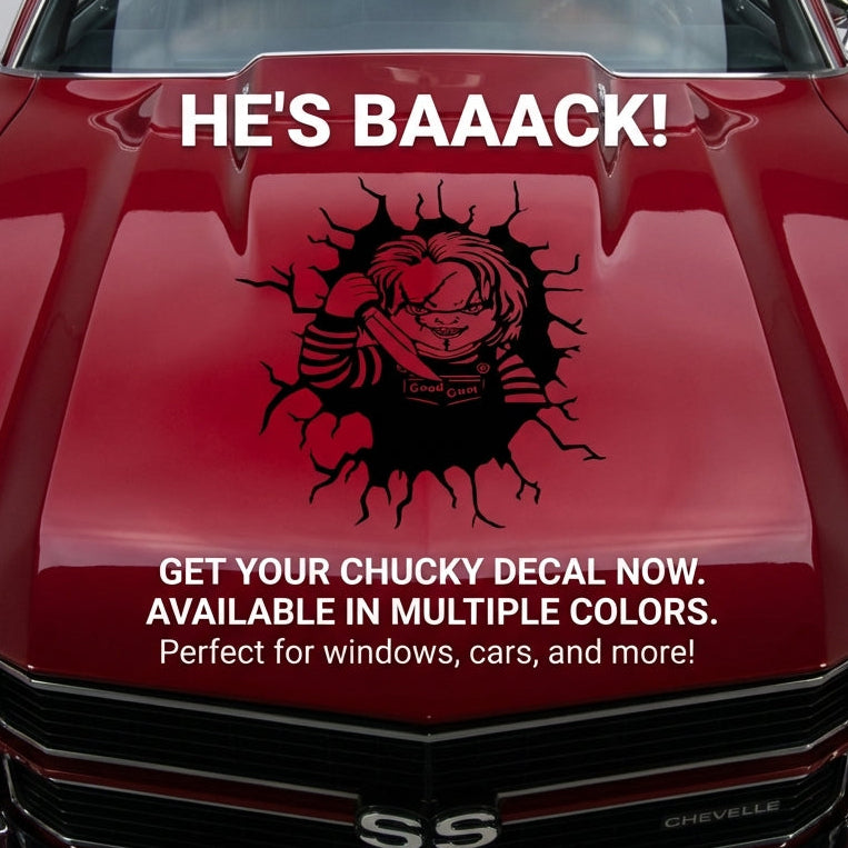Black matte Chucky‑inspired car/wall decal, 29×29, die‑cut with no background