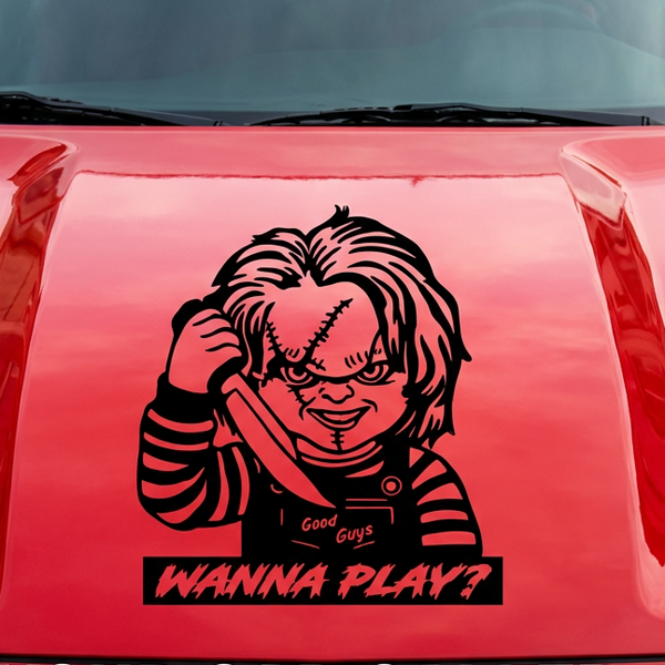 “Black matte Chucky‑inspired decal, 29×27, die‑cut with no background”