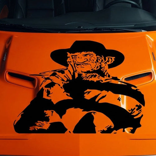 Black matte Freddy‑inspired wall/car decal, 29×27, high‑contrast silhouette”