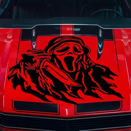 Ghostface–inspired horror vinyl car/wall decal, white, 31×28.8, die‑cut with no background”