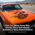 Black matte Skull with Tribal Snake hood/wall decal, 37×29 in, high‑contrast silhouette on vehicle