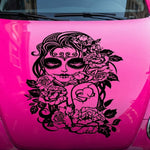 Black matte Sugar Skull square decal, 29×29, high‑contrast silhouette on vehicle