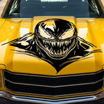 Venom‑inspired car/wall vinyl decal, white, die‑cut with no background on yellow car hood”