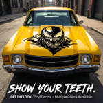  Venom‑inspired car/wall vinyl decal, white, die‑cut with no background on yellow car hood”