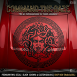 Red car with black Medusa head Vinyl decal die-cut 29"x 29"