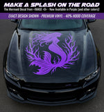 Purple mermaid decal on a car hood