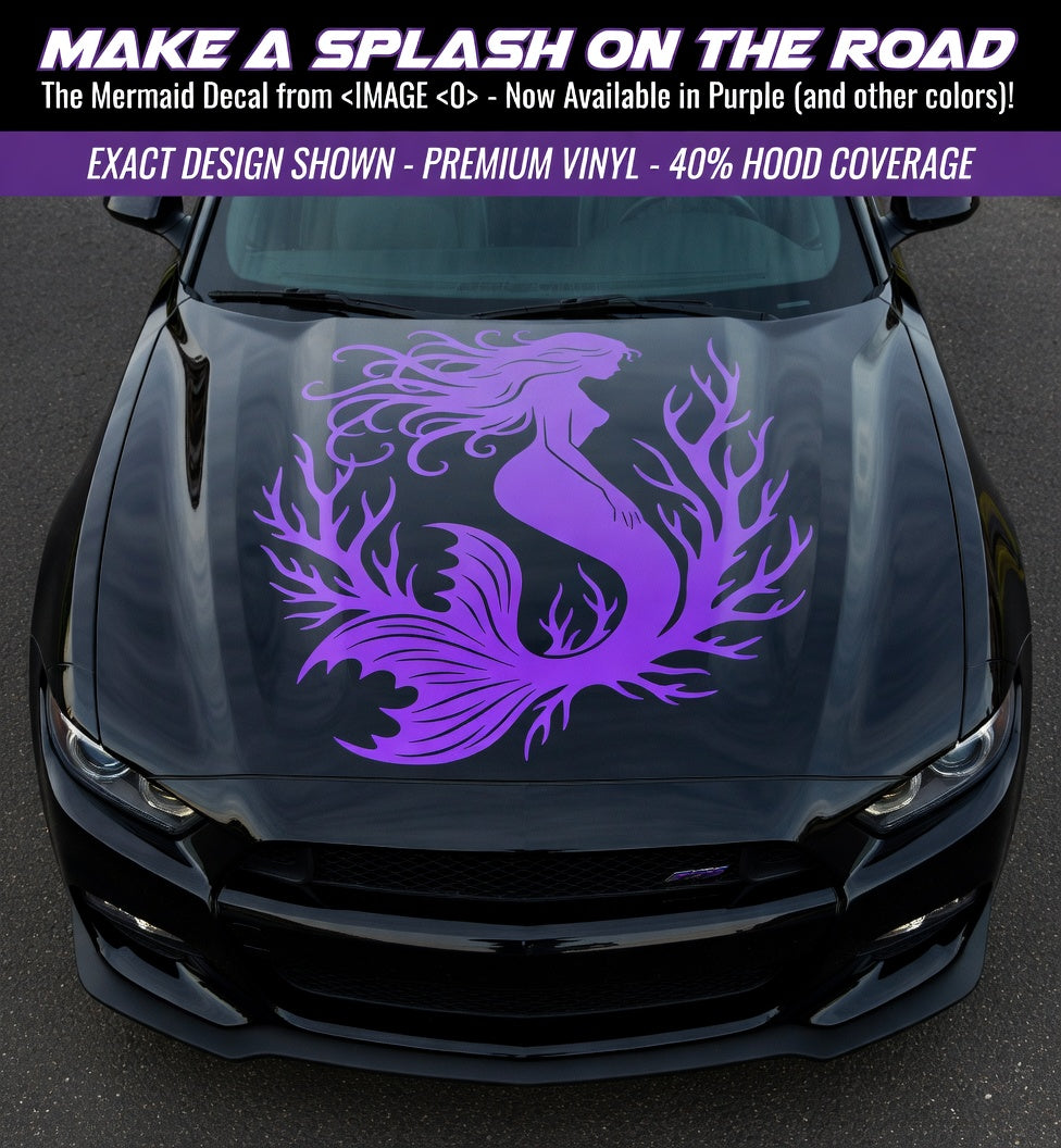 Purple mermaid decal on a car hood