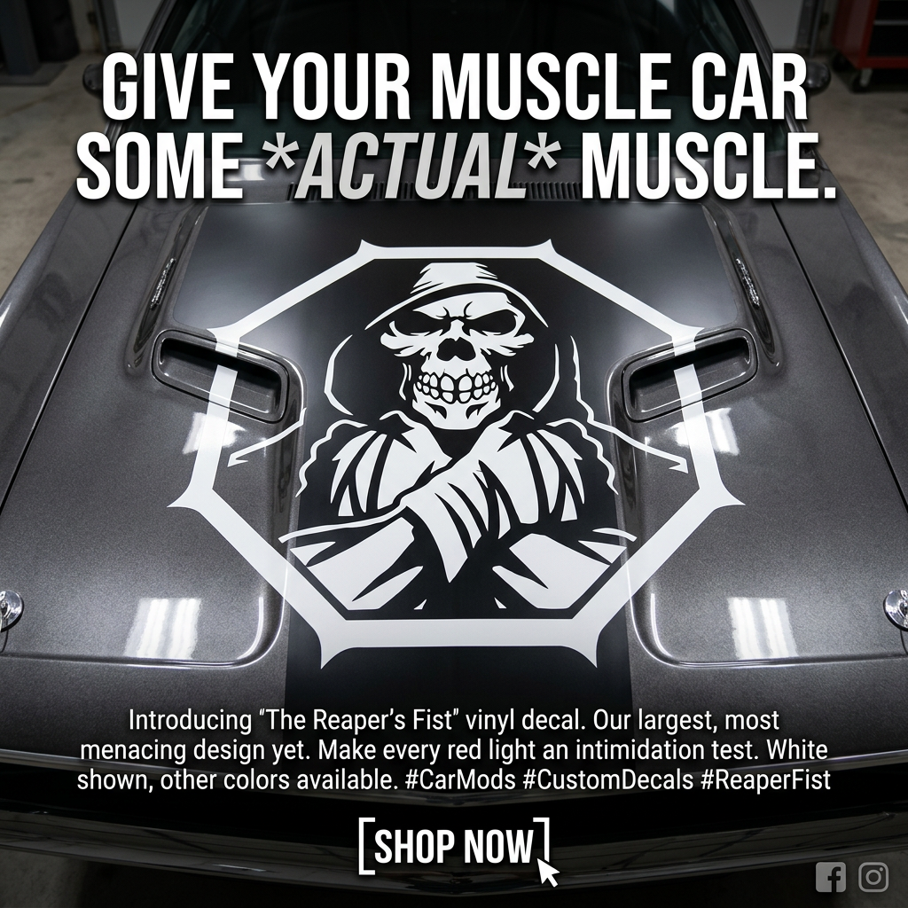 Grim Reaper MMA Hood Vinyl Decal – Skull Car Hood Graphic Sticker for Cars, Trucks & Walls