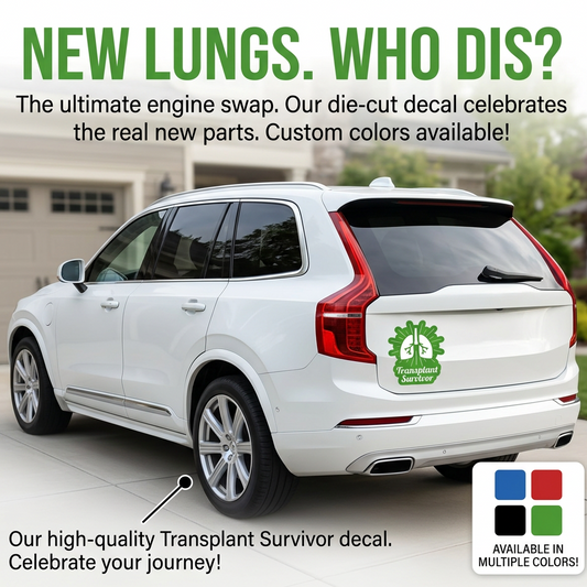 Green vinyl, die-cut decal for lung transplant survivors