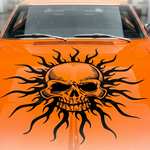 Skull Tribal vinyl car/wall decal, white, die‑cut with no background on tinted rear window