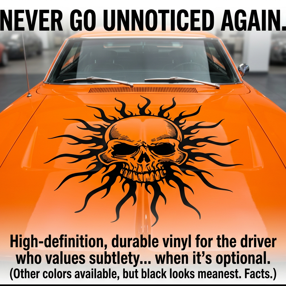 Skull Tribal vinyl car/wall decal, white, die‑cut with no background on tinted rear window