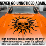 Skull Tribal vinyl car/wall decal, white, die‑cut with no background on tinted rear window