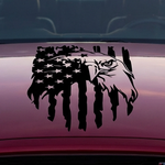 “American flag with eagle vinyl car decal, black, 20×29.5 on vehicle hood.