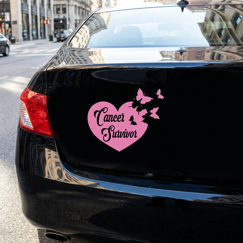 Cancer Survivor / Cancer Warrior vinyl car window decal, black , 10×8.5”